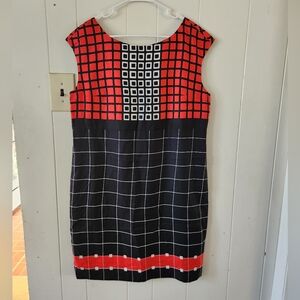 NWT Anne Klein Red and Black Checkered Midi Dress Size 12